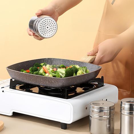 Bocaux d'assaisonnement en acier inoxydable avec couvercle rotatif – Pots à épices multifonctions pour barbecue, poivre, sel et cure-dents – Bouteilles à condiments portables (1/4)