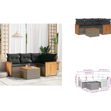5-tlg. Garten-Sofagarnitur mit Kissen Grau Poly Rattan - Gartenmöbel - Esszimmergarnituren - Outdoor Möbel - Lounge Set - Rattan Gartenmöbel (1/3)