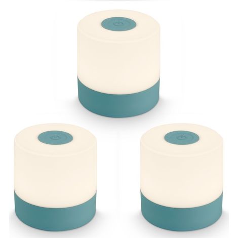 Lot de 3 Mini lampes de table LED sans fil IP44, variateur, tactile, sans fil, batterie, protection contre les éclaboussures, bleu, Ø7 x 7 cm