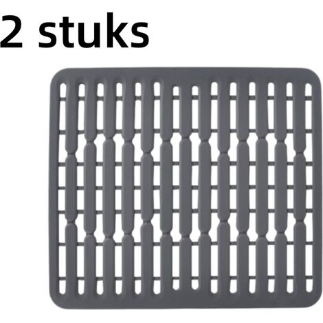 Tapis d'égouttage 2 pièces - Tapis multifonctionnel isolant thermique - Ajouré - Convient aux éviers et bassines - Silicone - 32,5 x 28,5 cm - Gris (1/5)