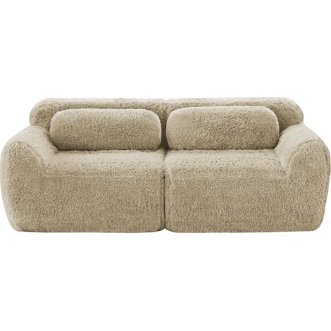 CHICFURN Sofá de 2 plazas 204x104x73 cm de tela de peluche beige claro modular, sin montaje (1/5)