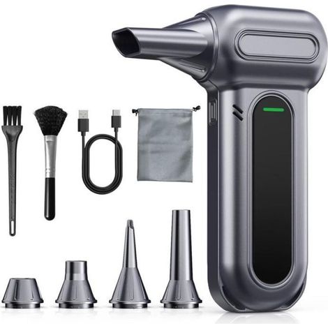 Souffleur Air Comprimé 200000 TR/Min, Mini Sans Fil Puissant Souffleur Batterie avec 4 Vitesses, Lumière LED,Soufflette Électrique
