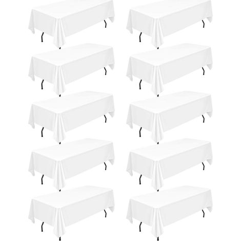 Lot de 10 nappes blanches en polyester 260x153 cm pour tables rectangulaires, infroissables et lavables