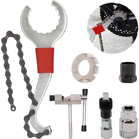 Kit d'outils de vélo, 6 outils de réparation de vélo professionnels avec clé de démontage de cassette 3 en 1 extracteur de manivelle extracteur de pédalier extracteur de roue libre