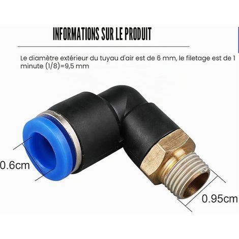 90° 1/8" to 6mm Pneumatic Elbow Fittings Air Connector Compression Male Pipe OD (1/3)