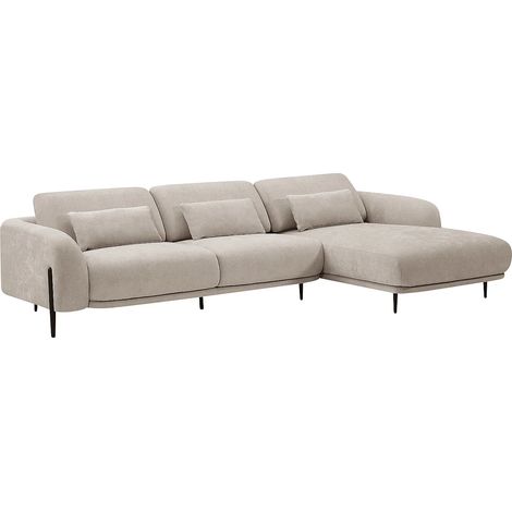 Divano angolare con schienale reclinabile in tessuto beige - Angolo a destra ARAVIO (1/5)