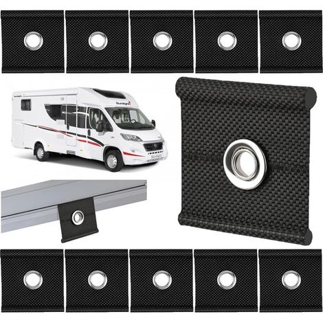 Confezione da 12 clip nere robuste da 5x5 cm per tendalino e luci di camper, con ganci a S. (1/5)