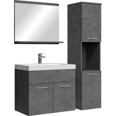 Badezimmer Badmöbel-Set Montreal 60cm Waschbecken Dunkelgrau - U
