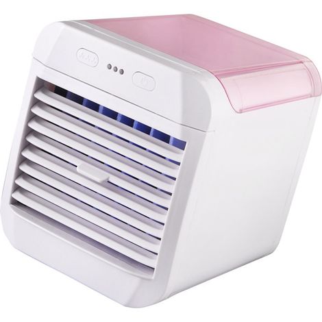 Climatiseur portable, mini ventilateur rafraîchissant, refroidisseur d'air, 3 vitesses de ventilation, humidificateur de bureau alimenté par USB, veilleuse, rose (1/5)