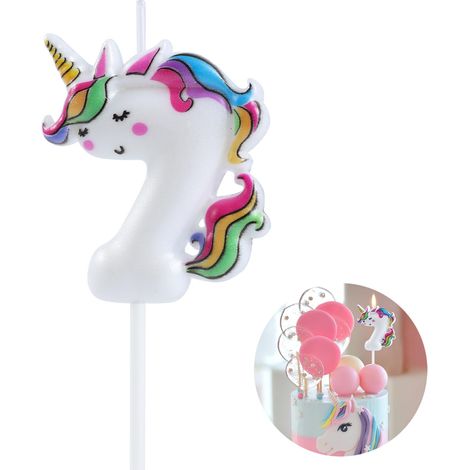 Bougie d'anniversaire licorne numéro 7 décoration de gâteau pour 7e anniversaire fournitures de fête licorne endormie 7 avec couleurs arc-en-ciel vives (1/5)