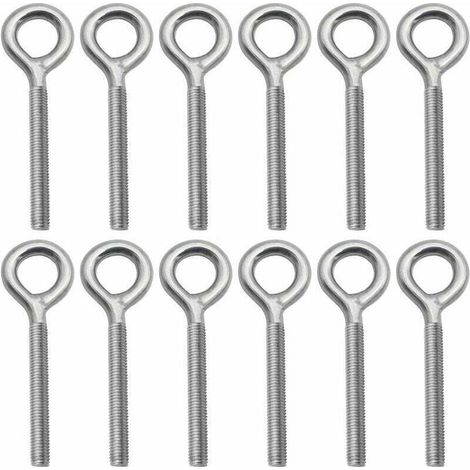 Lot de 12 boulons à œil en acier inoxydable 304, vis à anneau à visser pour balançoire extérieure - M4