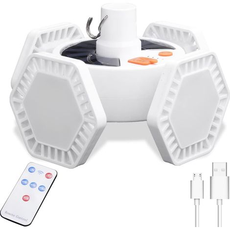 Lampe solaire de camping 169 LED pour extérieur, lanterne de tente USB, rechargeable, avec télécommande, batterie externe, lampe de travail, lampe de camping, 5 modes, étanche à 360 °, 10 000 lumens [ (1/5)
