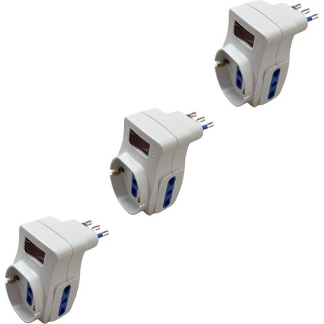 gloca Set 3 Adattatori Triplo Salvaspazio Spina 10A 2 Biprese 1 Schuko Colore Bianco 250V