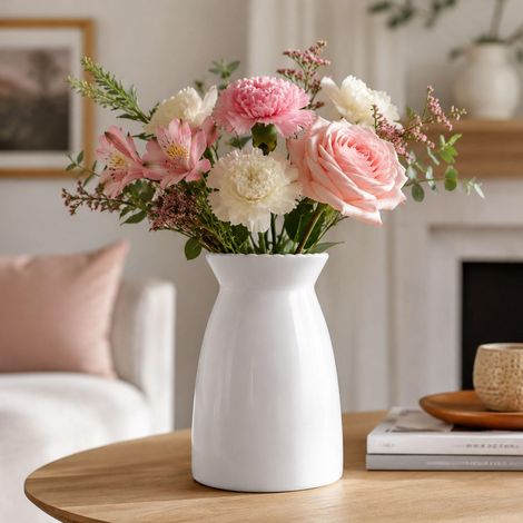 Vase Blanc en céramique pour centres de Table, Vase Moderne pour décoration d'intérieur de Ferme, Vase Blanc Fait à la Main pour décoration de la Maison/entrée/cheminée/bibliothèque (1/5)