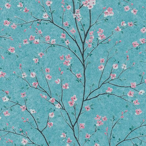 Blumen Tapete Profhome 379123 Vliestapete leicht strukturiert mit floralen Ornamenten matt türkis rosa schwarz grau 5,33 m2