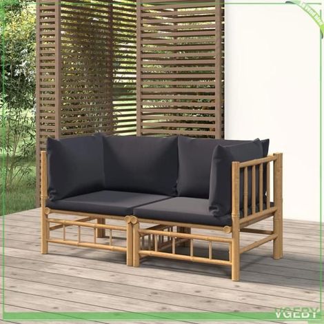 Canapé d'angle jardin - FAFEICY - 3155214 - Bambou - Coussins gris foncé - Modulaire (1/5)