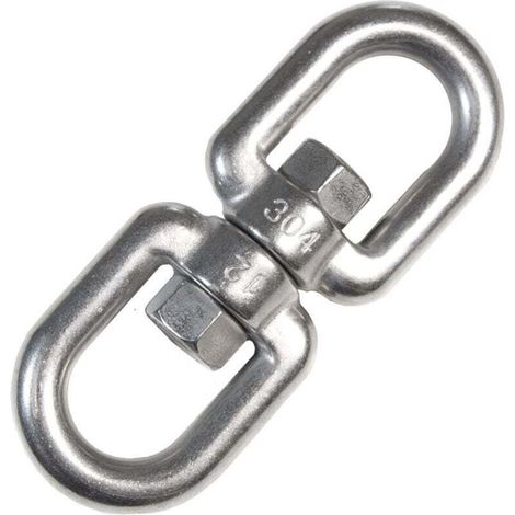 Émerillon en acier inox 10x125mm 2 anneaux pivotants en métal inoxydable pour accrocher sièges suspendus max 420kg (1/4)