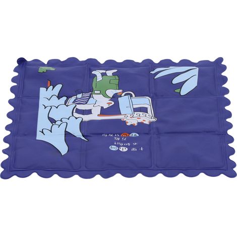 Tapis rafraîchissant, propre et hygiénique, respirant, avec un motif de dessin animé, idéal pour l'été, la maison ou les dortoirs étudiants, bleu foncé. (1/5)