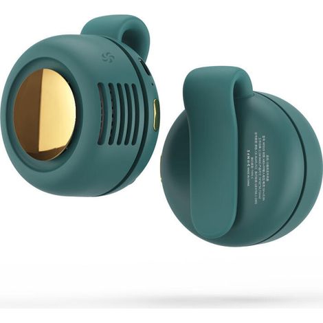 Ventilador portátil sin aspas con 3 velocidades, clip para cinturón incluido, apto para uso en la oficina y en exteriores (verde oscuro). (1/5)