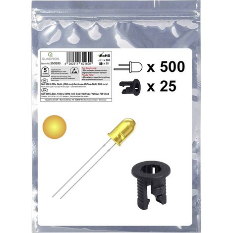 Quadrios 25O205 Assortimento LED Giallo Rotondo 5 mm 700 mcd 20 mA 2.0 V