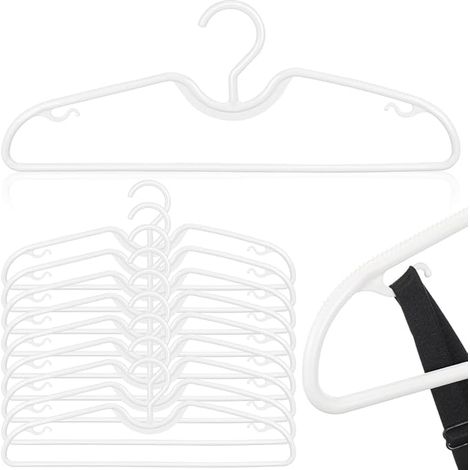 White Plastic Clothes Hangers Space Saving Short Neck Non-Slip Heavy Duty Hanger Organizer for Shirts, T-Shirts and Coats - 16" (1/4)