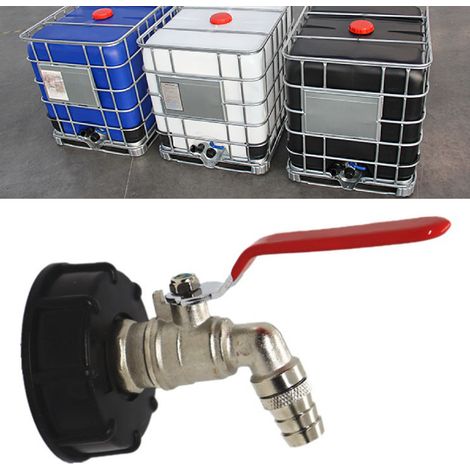 Raccord de vanne de réservoir d'eau S60x6 vers G3/4 po, filetage grossier, adaptateur pour tuyau d'arrosage en laiton, poignée rouge (1/5)