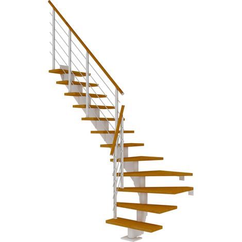Dolle Mittelholmtreppe Hamburg 1/4 gewendelt Eiche, geölt 75 cm breit für Geschosshöhen 240 – 279 cm UK Metall Weiß inkl. einseitigem Designgeländer