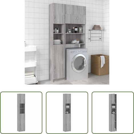 vidaXL Armoire buanderie - Armoire de bain Sonoma gris 32x25,5x190 cm Bois d'ingénierie (1/5)
