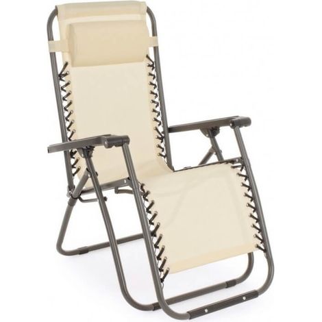 Sedia a Sdraio Beige Pieghevole e Reclinabile in Metallo - Dimensioni: 65x176x80 cm (1/3)