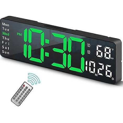 Horloge murale numérique LED grand écran 13 pouces avec télécommande, alarme, date, jour du jour, minuteur automatique (1/5)