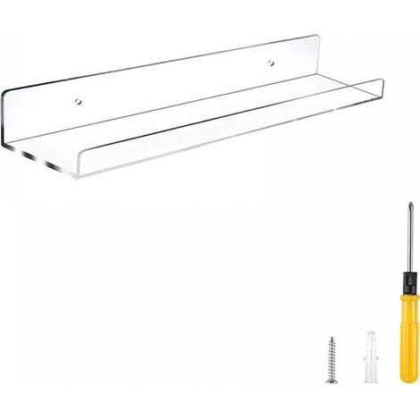 Estante flotante de acrílico - 38 cm - Estante de pared para baño y expositor de juguetes pequeños - Transparente - 1 unidad (1/5)