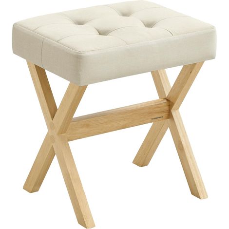 1 Tabouret, Assise rembourrée, Structure en bois, Design pied en X, Pour chambre, dressing, entrée (1/2)