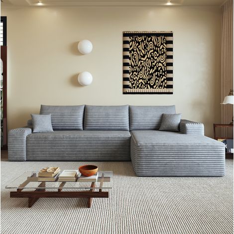 Canapé d'angle modulable 270x175x83 cm en tissu gris, sans montage pour salon FLORAGRACE (1/5)