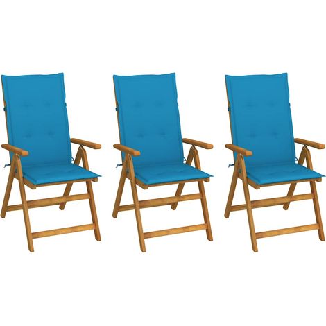 Chaises pliables de jardin-Chaise de terrasse-Chaise d'extérieur lot de 3 avec coussins Bois d'acacia 814383 (1/5)