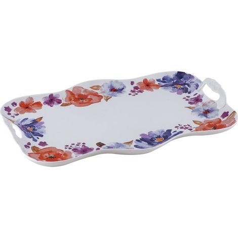 Plateau de service en porcelaine avec motif floral Pivoine