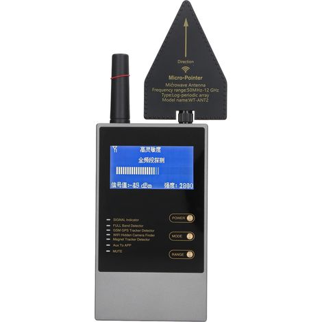 Détecteur de signaux sans fil 50MHz à 8GHz, portée max 10m, écran LED, localisateur de caméras et micros espions (1/5)