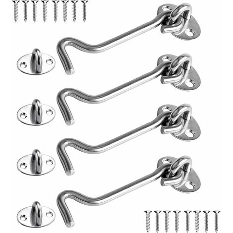 Ensemble de 4 crochets de cabine en acier inoxydable de 10 cm (4 po) pour serrures de porte de grange, fenêtres de salle de bain et portes coulissantes (argenté) (1/5)