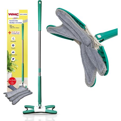 WMC TOOLS Cepillo tipo X con mecanismo de escurridor - Verde, mango de 116 cm, ideal para la limpieza del hogar