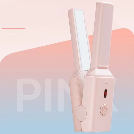 Mini Lisseur et Boucleur de Cheveux Portable USB, Chauffage Rapide, Fer à Lisser et Boucler Rose Sakura pour Voyage