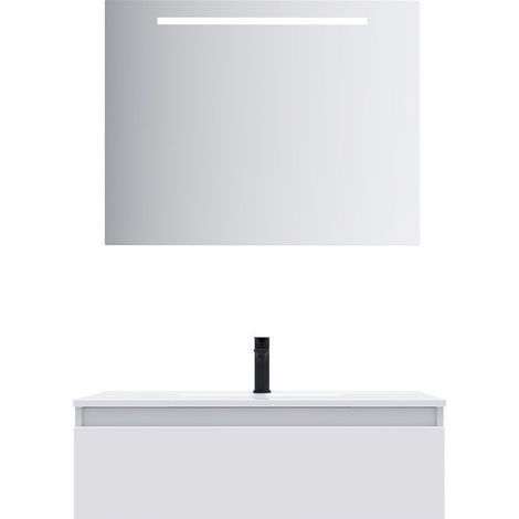 Meuble de salle de bain suspendu double vasque intégrée 120cm 1 tiroir Blanc + miroir - Hudson (1/5)