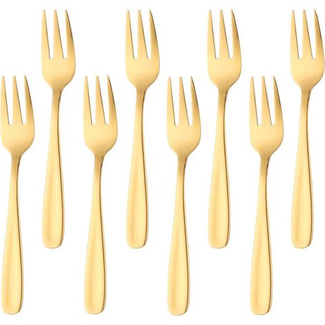 Elkuaie Set de fourchettes (8 pièces) – Acier inoxydable – Surface brillante miroir – 8 pièces – Or (1/5)