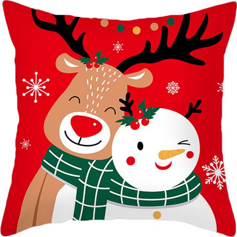 1 Taie d'oreiller, peluche élan rouge, housse coussin canapé, décoration Noël, intérieur confortable (1/5)