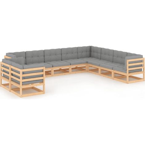 10-tlg. Garten-Lounge-Set mit Kissen Massivholz Kiefer vidaXL