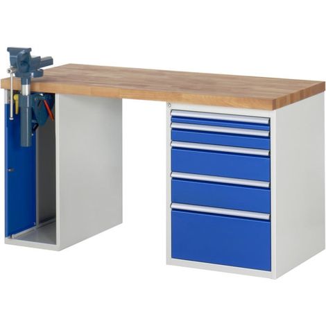 Établi Rau modèle 7511 avec 5 tiroirs et armoire LxPxH 1500x700x840mm (1/5)