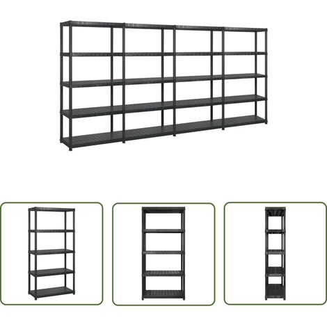 The Living Store Étagère de rangement à 5 niveaux Noir 340x40x185 cm Plastique - Étagère De Rangement - Étagère Industrielle - Meuble De Rangement - Stockage Vertical - Organisation Maison (1/5)
