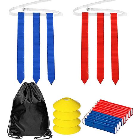 Flag-Football-Set: 14 Gürtel mit 42 Flaggen (21 rote und 21 blaue), 4 Hütchen. Flag-Football-Gürtel für Erwachsene und Kinder. (1/5)