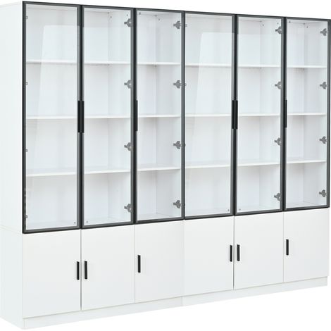 Vetrina alta 240 x 32 x 200 cm in MDF e vetro con LED, bianca, 12 ante (1/5)