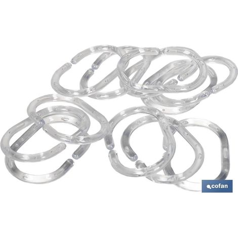 Confezione da 12 Anelli per Tende da Bagno Trasparenti Modello ad Anello