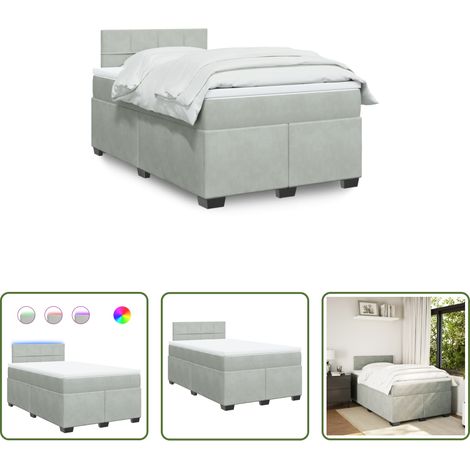 vidaXL LED-Beleuchtung - Boxspringbett mit Matratze Hellgrau 120x200 cm Samt (1/5)