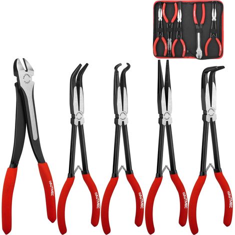 Lot de 5 pinces à long bec 27,9 cm avec pince coupante diagonale, pince de préhension de tuyau, pince droite et pince à long bec coudé à 45/90 degrés HT0316 (1/5)